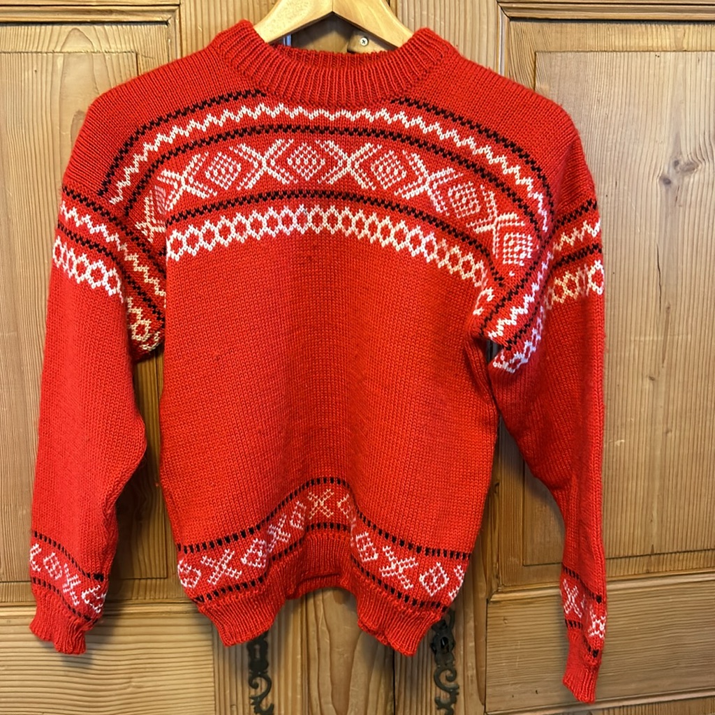Vintage Dale Of Norway Red White Wool Ski Sweater Pullover Nordic Fair Isle